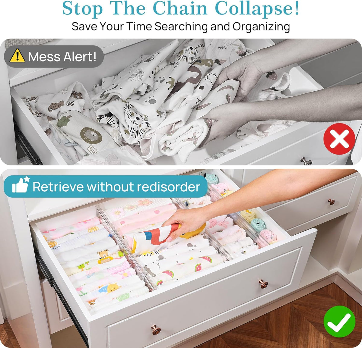 Vtopmart 4" Regular Upgrade Drawer Dividers for Clothes, 12.8"-22.3...