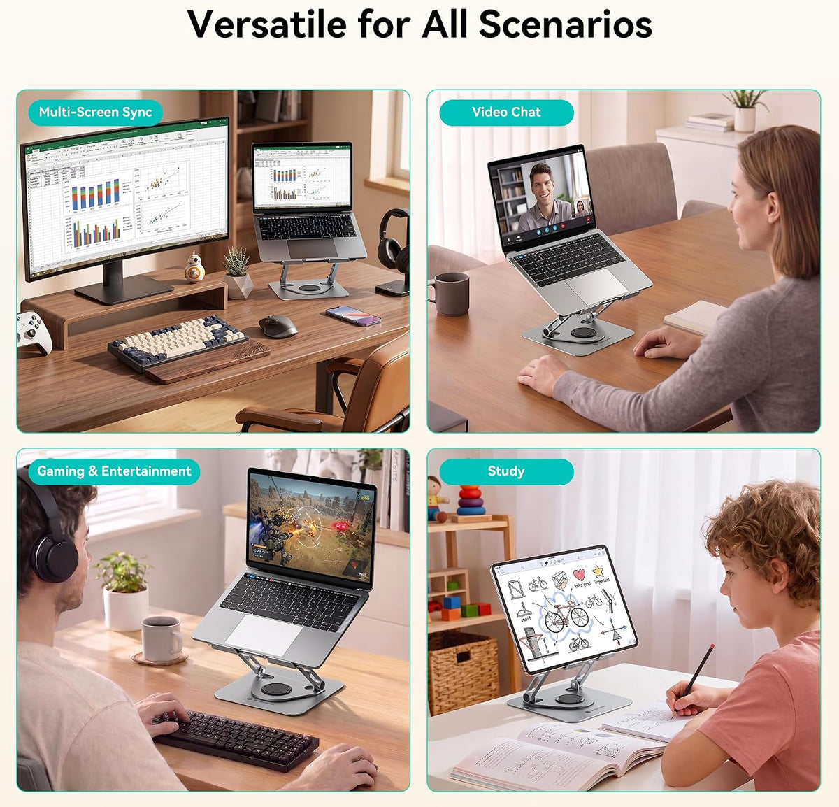 Yottamaster Adjustable Laptop Stand, 360° Rotating Aluminum Desk Stand
