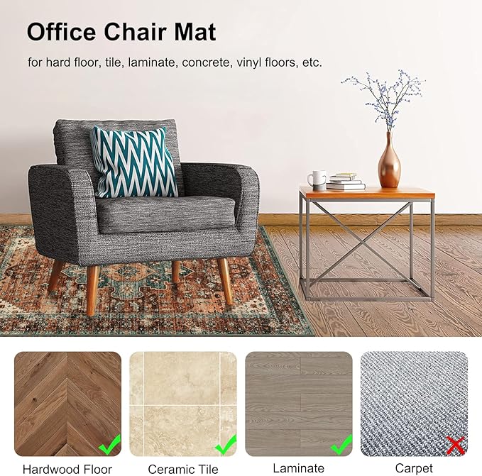 Anidaroel 48"x60" Chair Mat for Hardwood Floor/Tile Floor, Desk Chair Mat for - Image 3