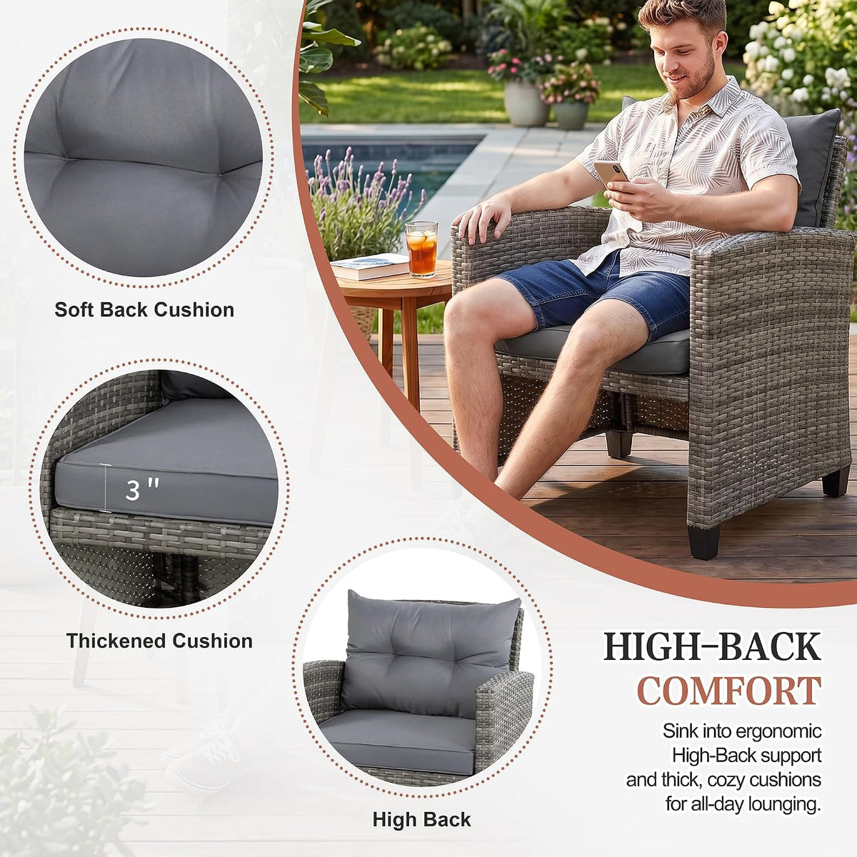 Vongrasig 5 Piece Patio Furniture Set, Small Balcony Furniture, PE Wicker Rat...