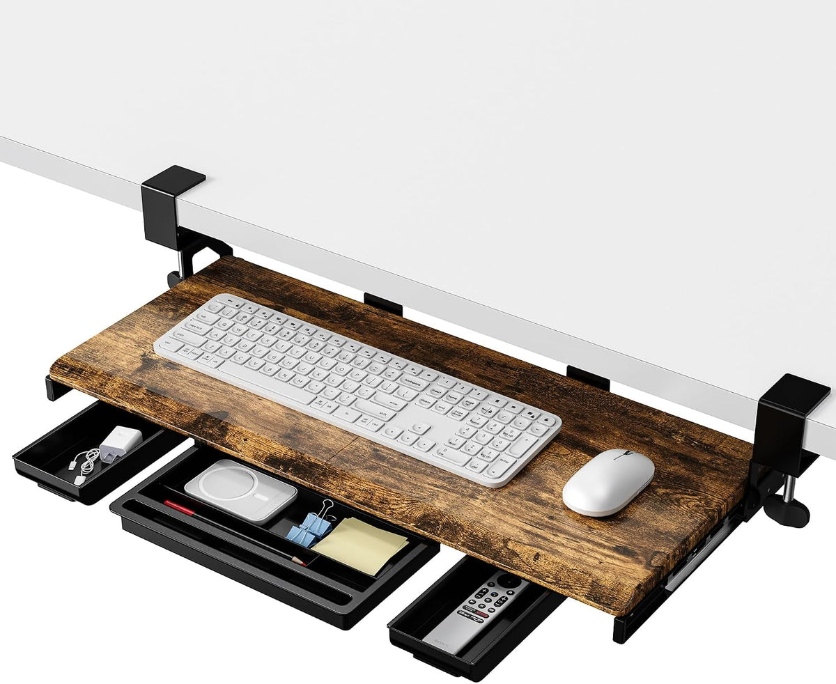 ETHU Under Desk Keyboard Tray with Metal Slide Rail, 26.8x11.8", Walnut