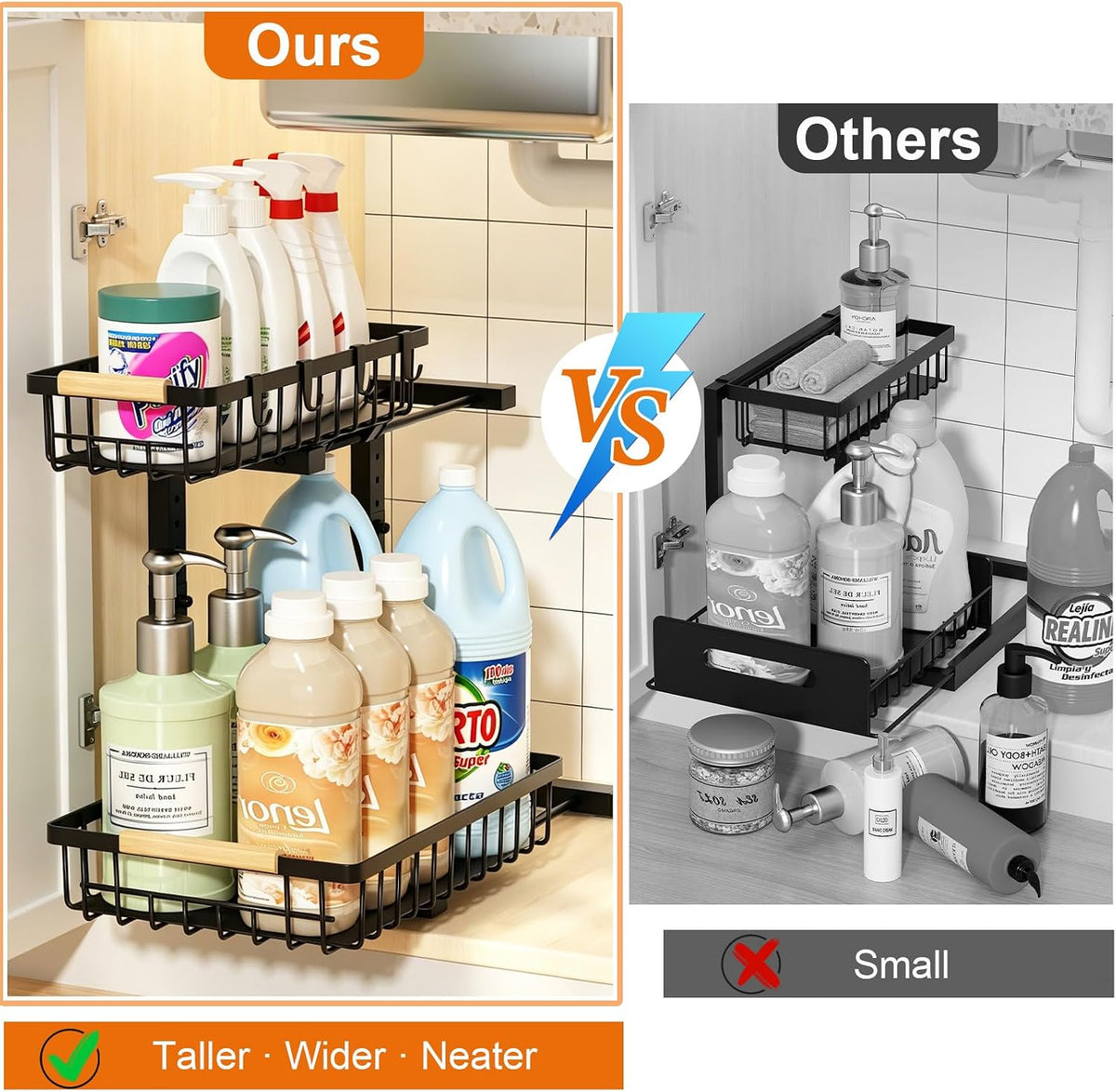 REALINN Under Sink Organizer, 2 Pack Height Adjustable Under Sink Organizers ...