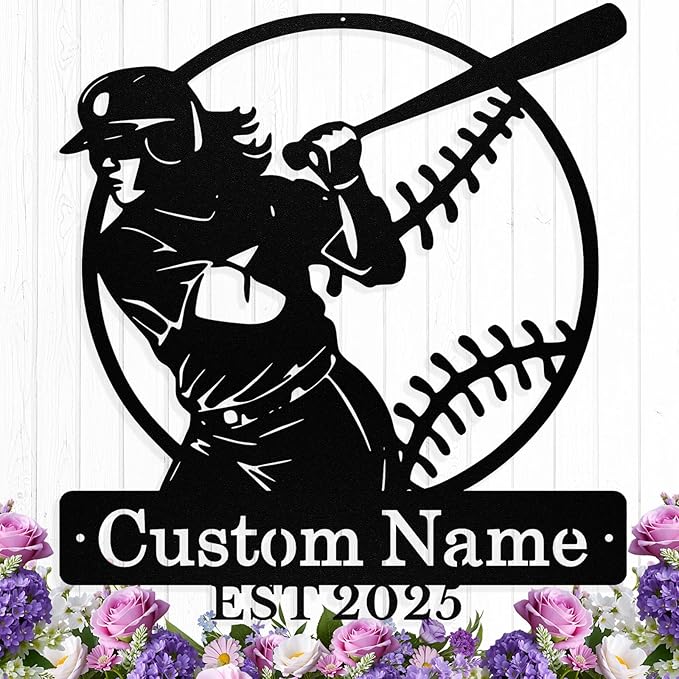 Personalized Softball Metal Sign Custom Player Name Sign Girls Room Decor by HengMeiZiK