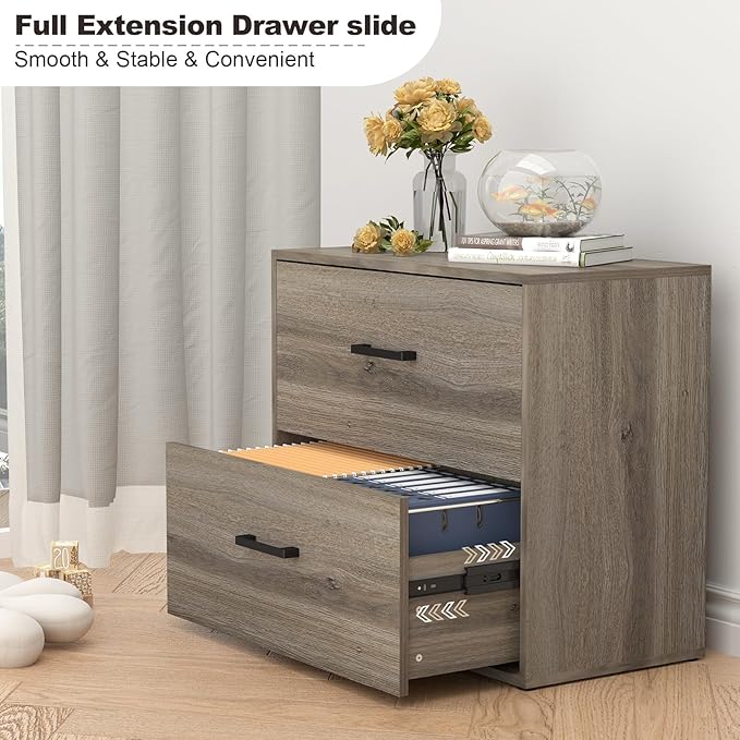 FATIGOS 2 Drawer File Cabinet, Wood Lateral File Cabinet, Wide Filing Cabinets - Image 6