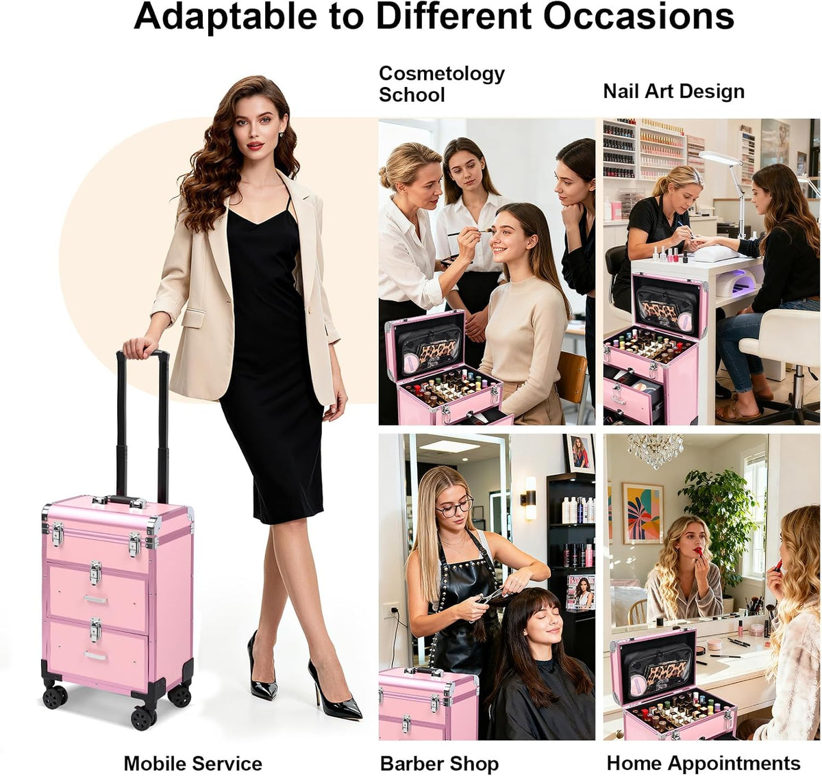 3 in 1 Rolling Makeup Case, Professional Cosmetology Case on Wheels, Detachab...