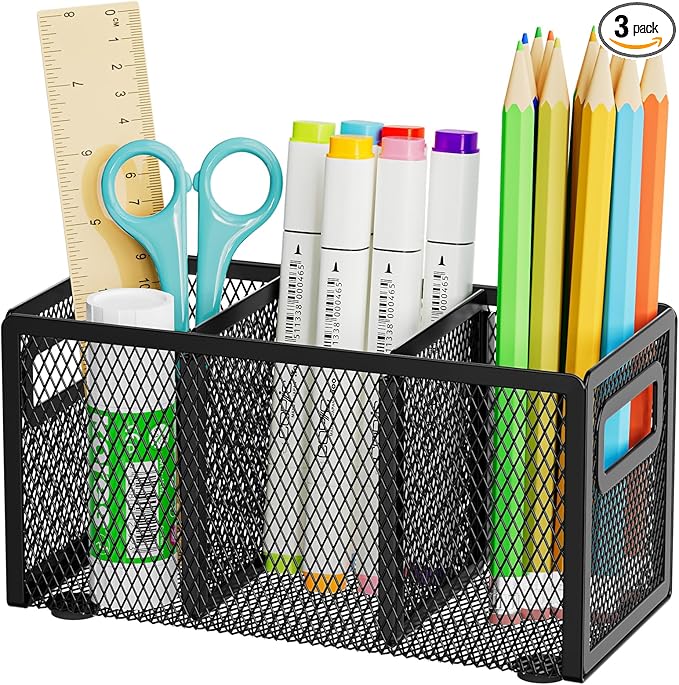 Marbrasse Mesh Pen Holder for Desk, Pencil Holder Desk Organizer 3 Adjustable by Marbrasse