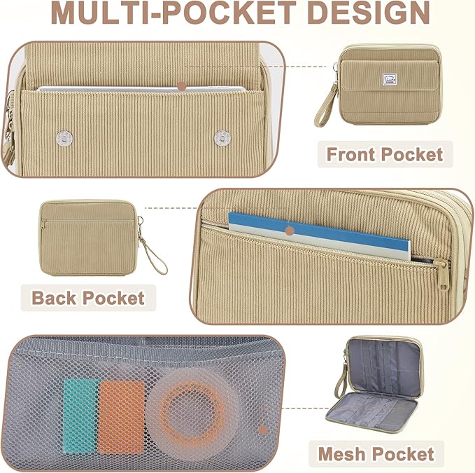VASCHY Colored Pencil Case, Corduroy Large Pencil Pouch - Image 4