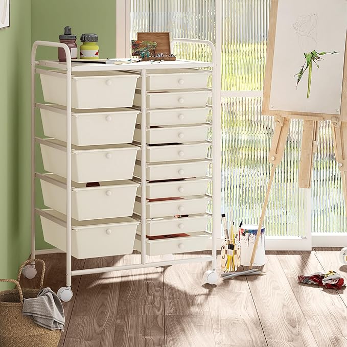 COSTWAY 15-Drawer Rolling Storage Cart, Mobile Utility Cart - Image 2