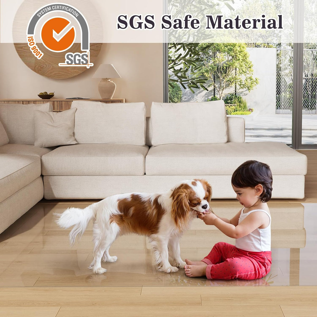 6'×9' No Spill Floor Mat, Easy Care Plastic Area Rug Protector Cover