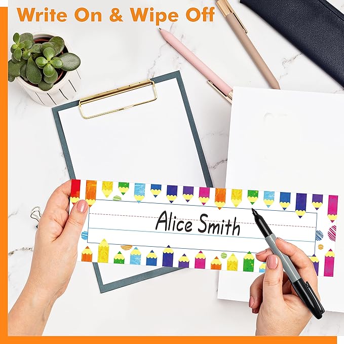 40PCS Desk Nameplates, Double Sided PET Film Desk Name Tags Erasable & Reusable - Image 4