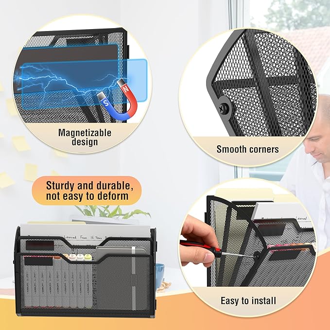 Docnest 3 Tier 3 Pack Magnetic Wall Mounted File Holders, Mesh Letter Organizer - Image 3