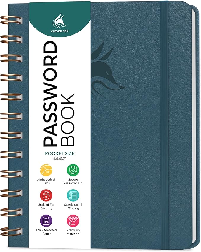 Clever Fox Password Book Spiral – Mini Internet Address & Password Organizer by CleverFox