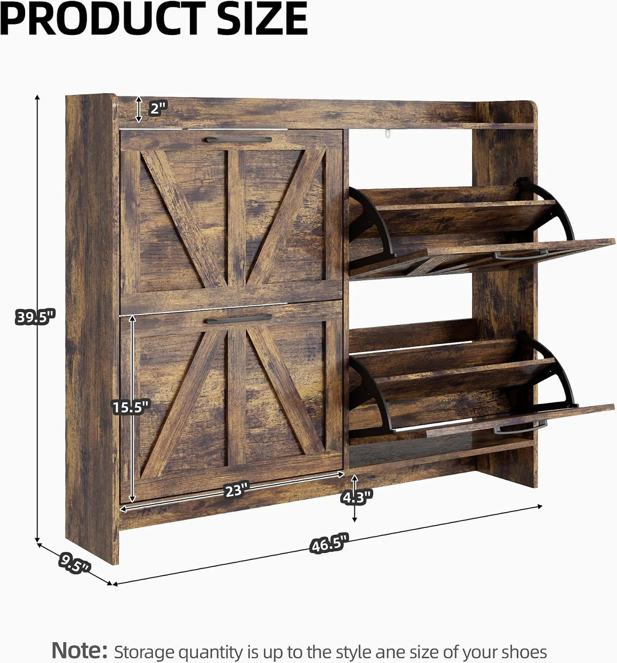 Farmhouse Shoe Storage Cabinet with 4 Flip Drawers, Rustic Brown
