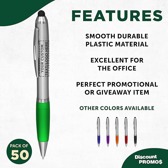 DISCOUNT PROMOS Custom Stylus Ballpoint Pens Set of 50, Personalized Bulk Pack - Image 2