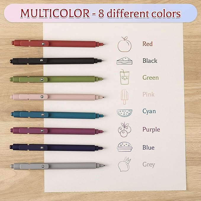 Thboxes 8Pcs Gel Pens for Journaling, 0.5mm Fine Tip Retractable Colorful Pens - Image 4