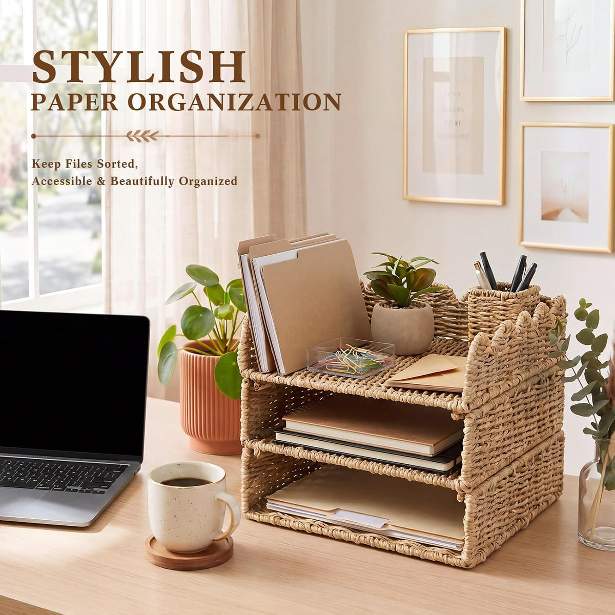Pinkunn 3 Tier Scalloped Stackable Paper Tray Turn in Trays for Classroom