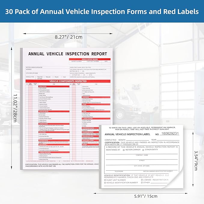 30-Pack Annual Vehicle Inspection Report Form, 3-Ply Carbonless Form and - Image 2
