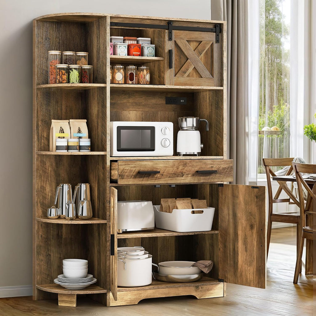 yitahome 67" farmhouse pantry with power outlet &, side view