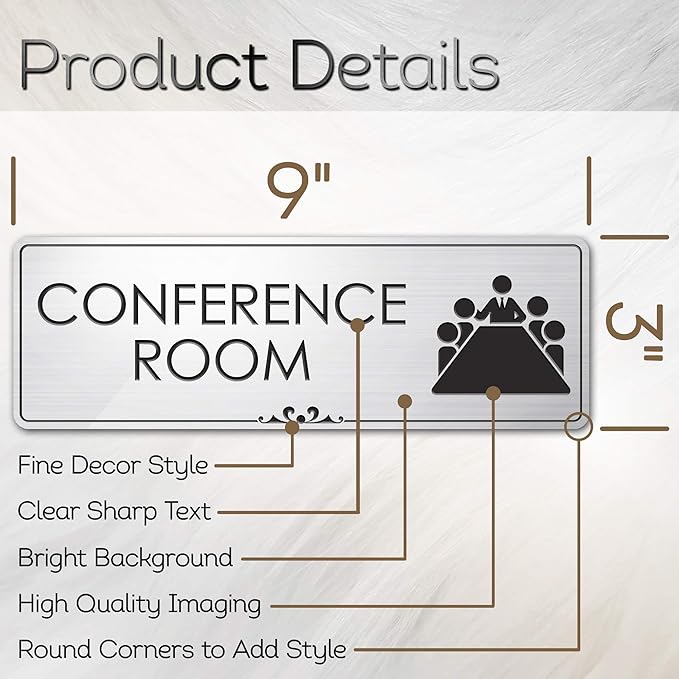 Conference Room Sign Office Meeting Sign, Brushed Silver, Fade Resistance - Image 3