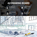 zonon a4 portable drawing board, multi-function metric drafting showing dimensions