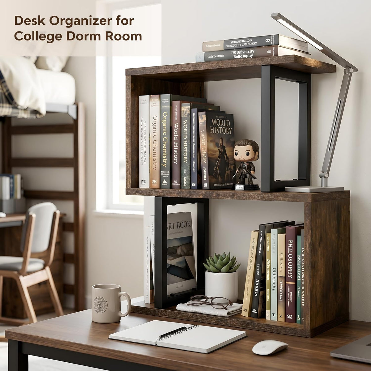 Desk Organizer & Desk Hutch Shelf, Wood, Rustic Brown