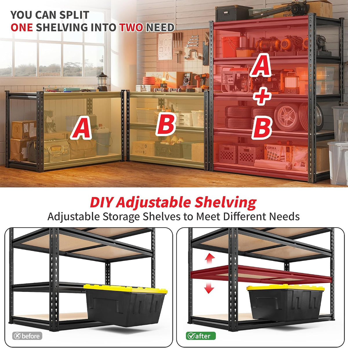 reibii 3 pack garage shelving,5 tier heavy duty, package contents
