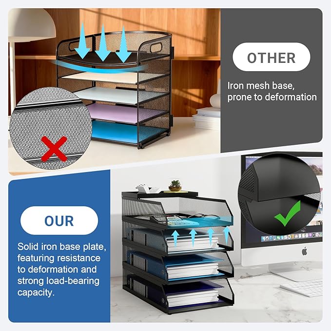 Natwind 4-Tier Desk Organizer, Stackable Paper Tray, Desk Accessories, Metal - Image 6