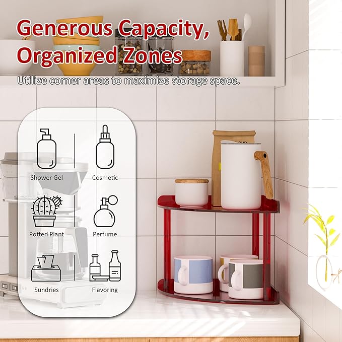 Sezanrpt 2 Tier Acrylic Corner Shelf Organizer Storage 9.5x9.5x8 Inch, Study - Image 3