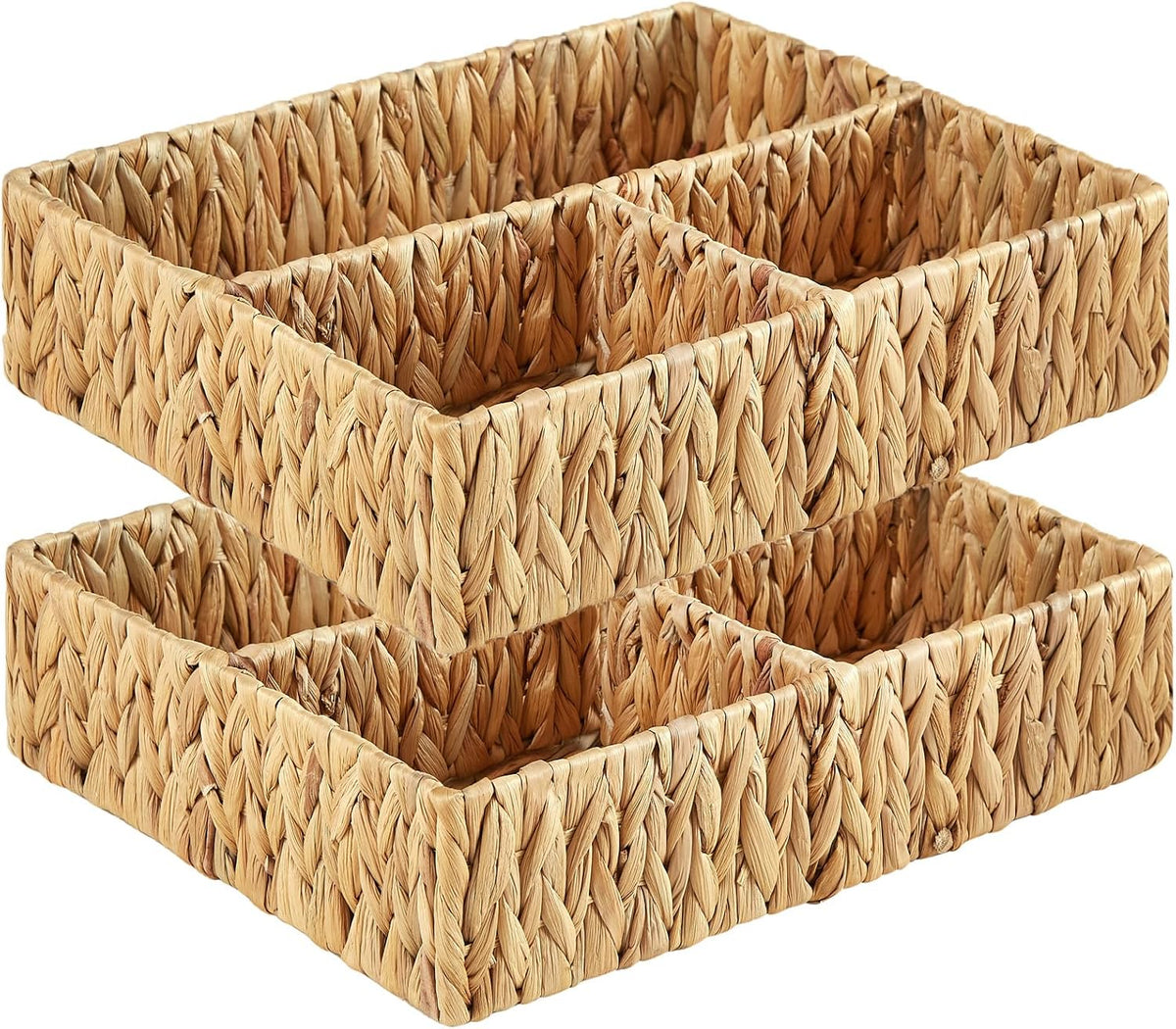 Vagusicc Wicker Divided Storage Basket, Hand-Woven Water Hyacinth Wicker Bask...