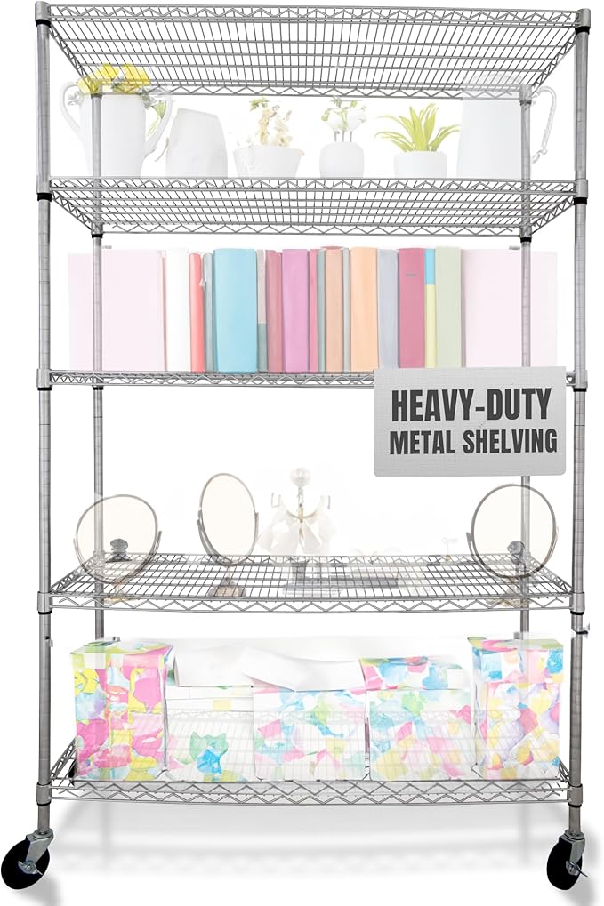4000 LBS Heavy Duty Wire Rack 48 x 18 x 76, 5-Tier NSF Commercial Rolling Rack - Image 11