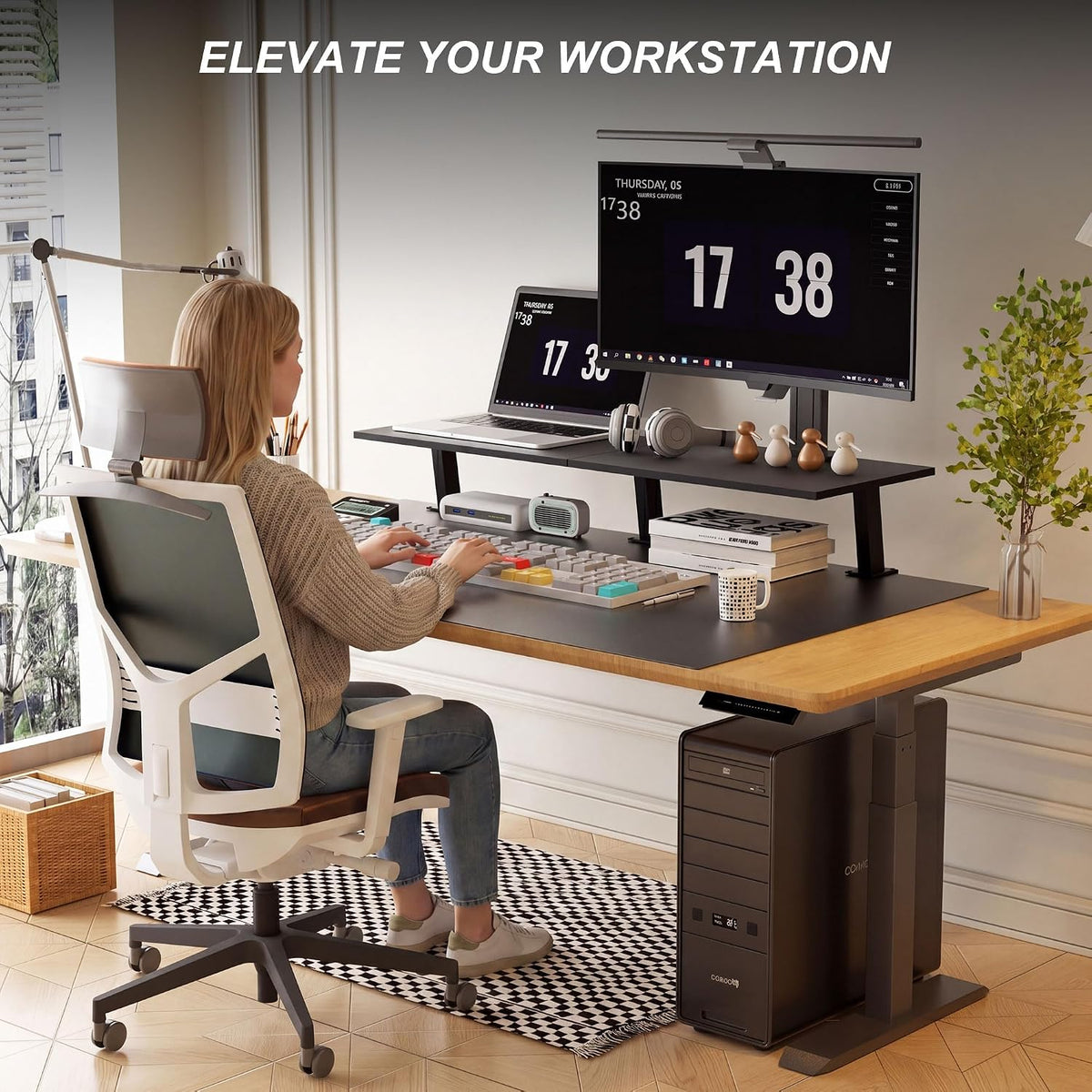 30-Inch Desktop Clamp-on Shelf & Monitor Riser, 2-in-1 Reversible Design ...