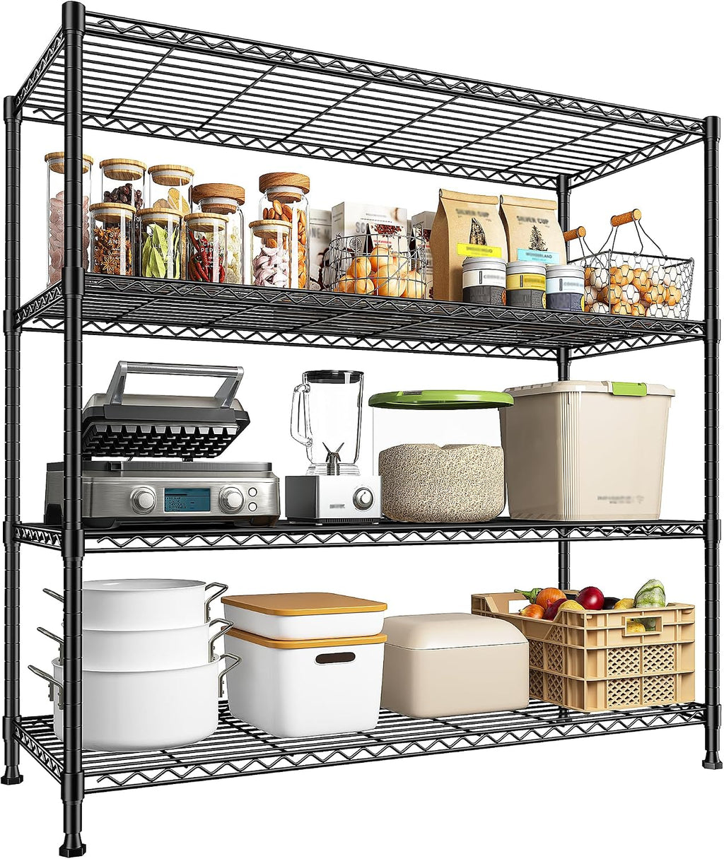 45 "W Metal Shelving Unit 4 Tier Storage Shelves Adjustable Wire Shelving Metal