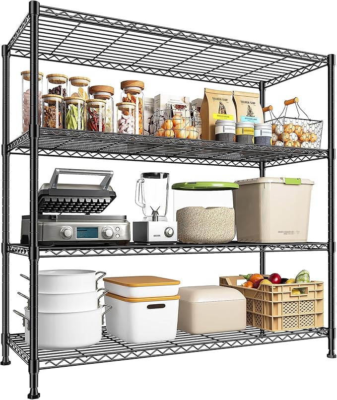 45 "W Metal Shelving Unit 4 Tier Storage Shelves Adjustable Wire Shelving Metal by Durayloly