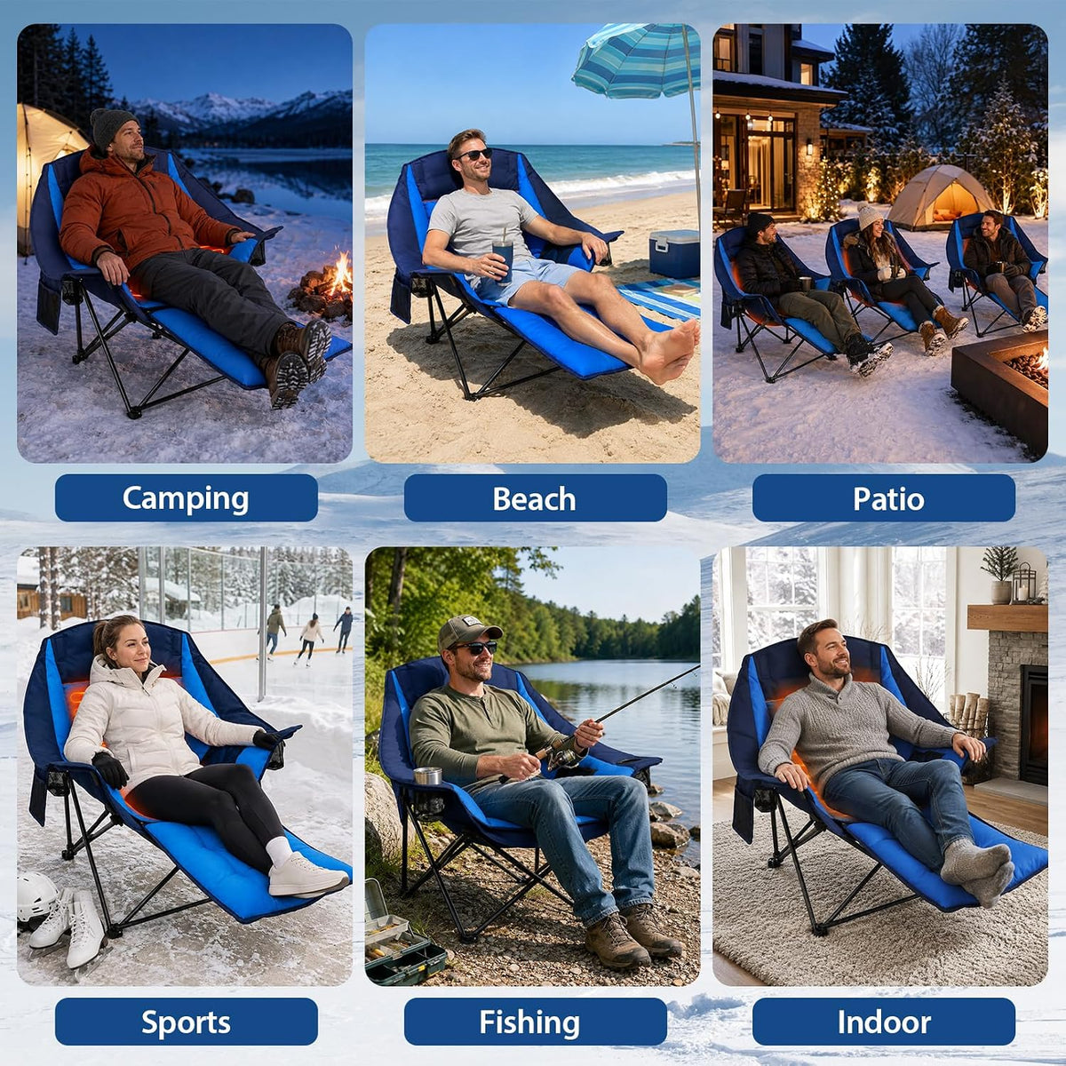 ZENPETIO Oversized Heated Camping Chair with 20000mAh Battery & Footrest