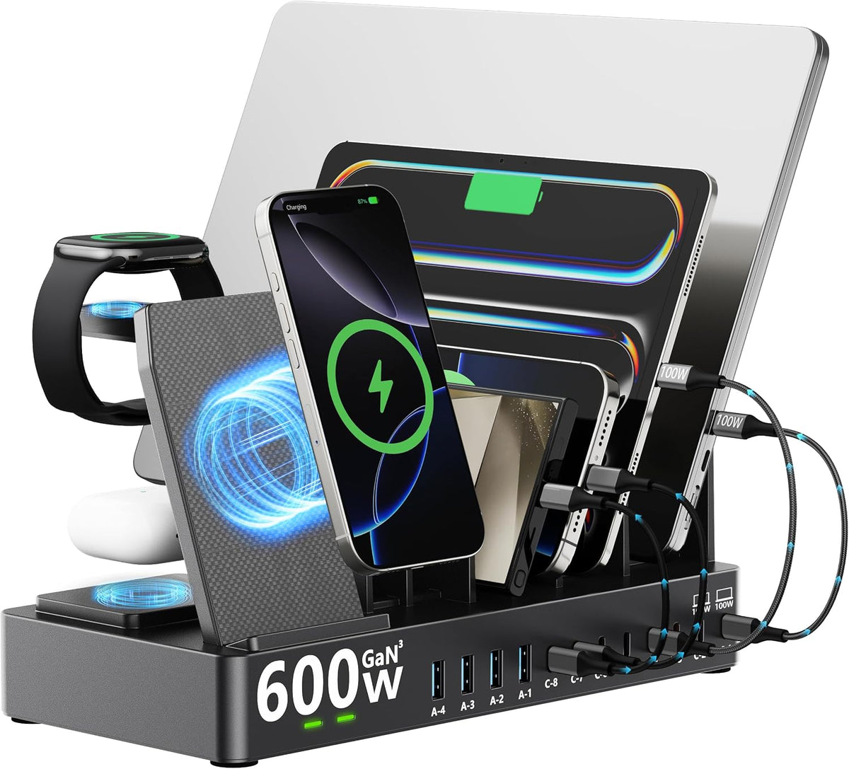 600w Charging Station for Multiple Devices, 15 in 1 Wireless Charging Station