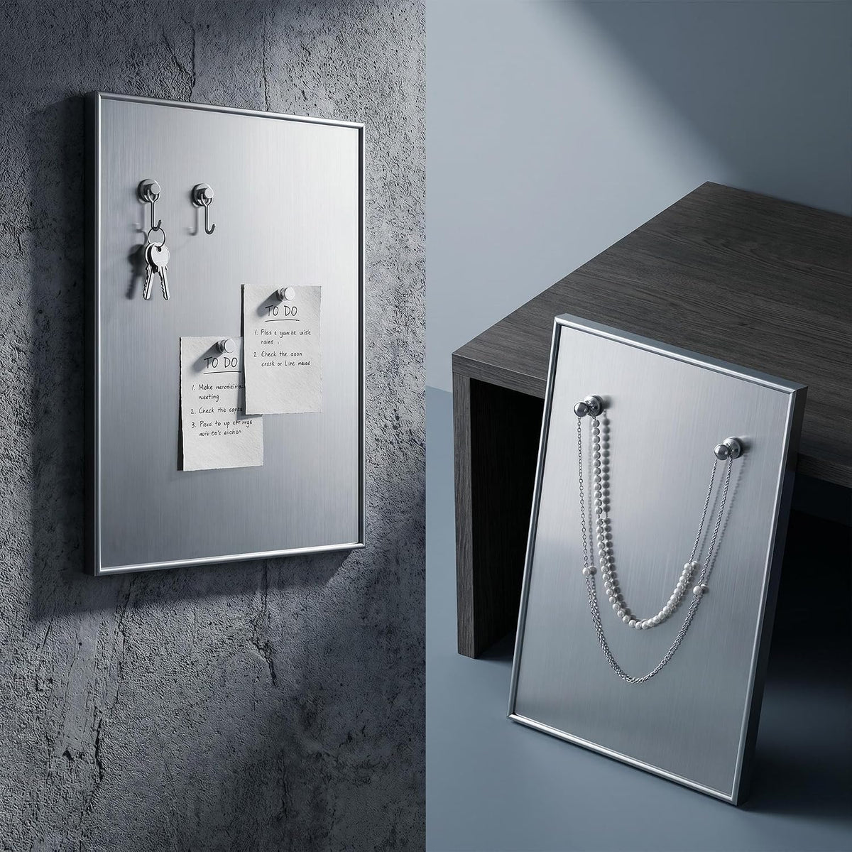 AMAATE Brushed Stainless Steel Magnetic Bulletin Board Silver Frame Display
