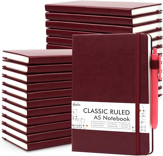 feela 24 Pack Journal Notebook for Work, Business Notebook Bulk Hardcover Lined by feela
