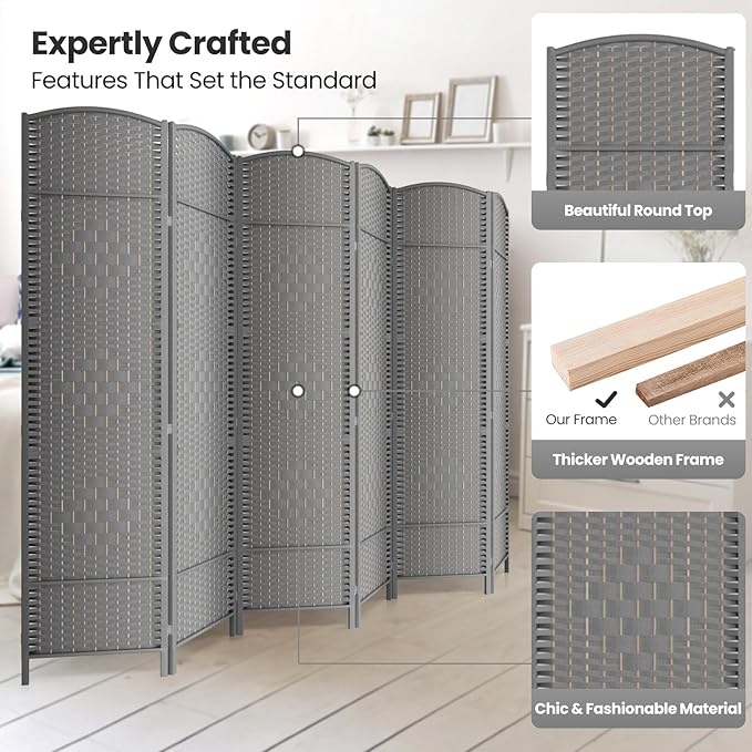 Cocosica Folding Room Divider, Weave Fiber Privacy Screen, Extra Wide Room - Image 2