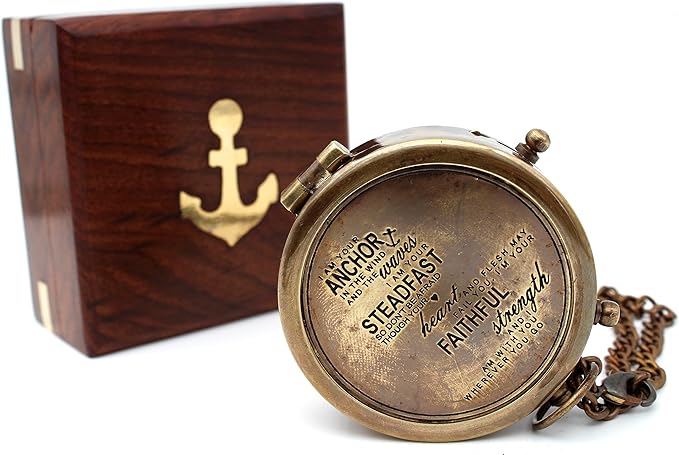 US HANDICRAFTS I Am Your Anchor, Strength Engraved Brass Compass | Portable by USHandicrafts