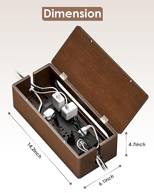 YECAYE Wooden Cable Management Box, Power Strip Cord Organizer Box, Cord Hider - Image 5