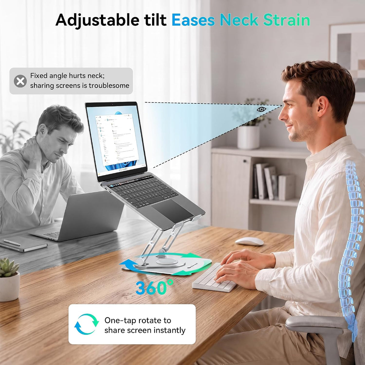 Yottamaster Adjustable Laptop Stand, 360° Rotating Aluminum Silver