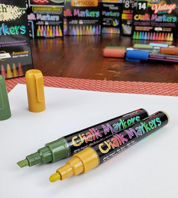 12 Earth Tone Chalk Markers Double Pack of Both Fine and Reversible Medium Tip - Image 3