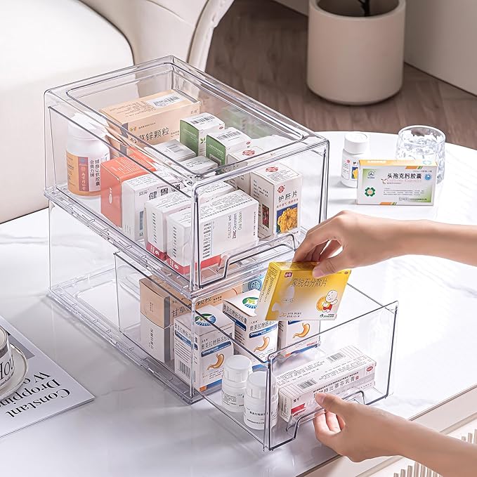 Sgoostood 2 Pack Stackable Organizer Drawers, Transparent Drawer in Home - Image 5