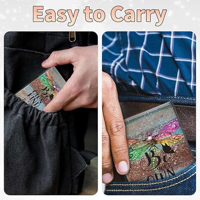 BWEGRHE Slim Credit Card Holder, Dragonfly Glitter Wood RFID Blocking Metal - Image 7