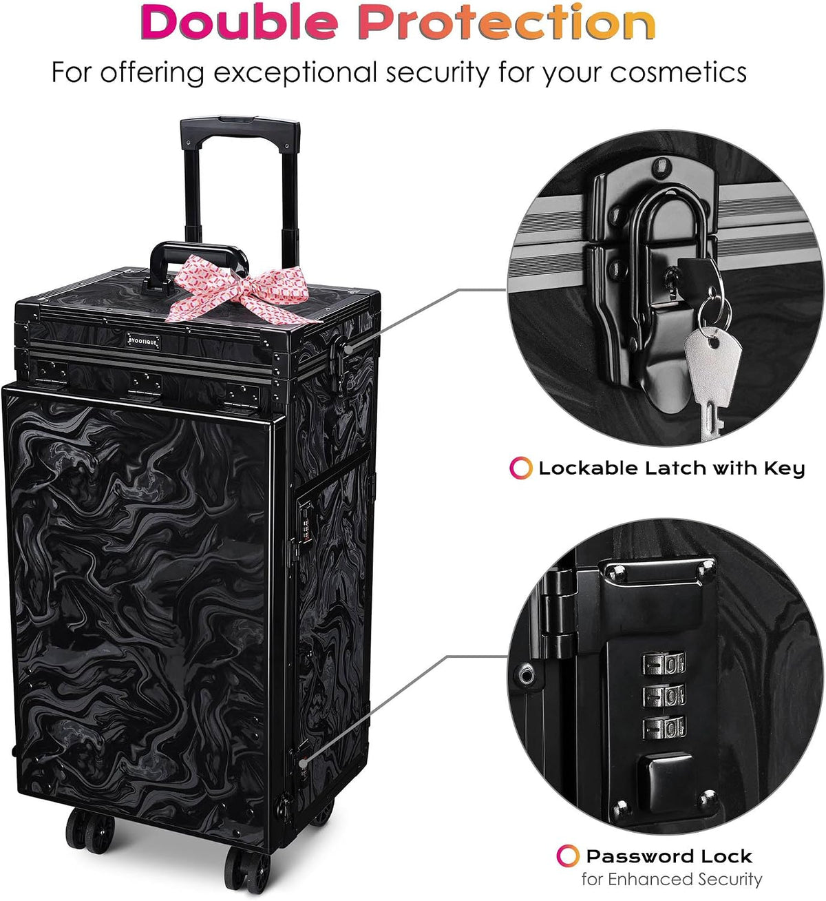 BYOOTIQUE Portable Nail Desk with 4 Storage Drawer Rolling Manicure Table