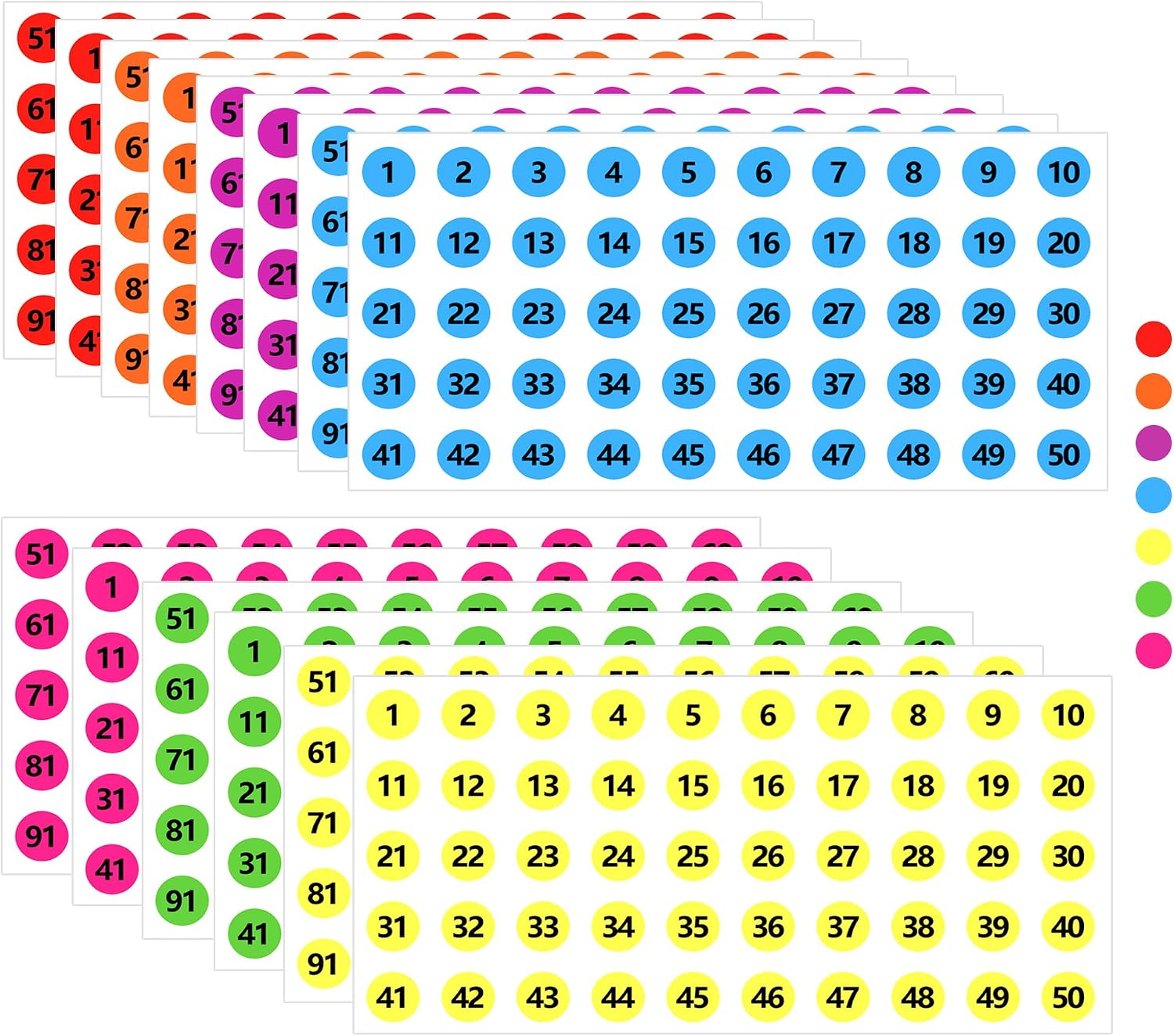 Number Stickers 1-100, 0.4 Inch, 3500 Pcs, Multicolor | Small Number Dot Labels, Consecutive Number, Self Adhesive Decal, For Inventory, Storage, Boxes, Classification, Organizing