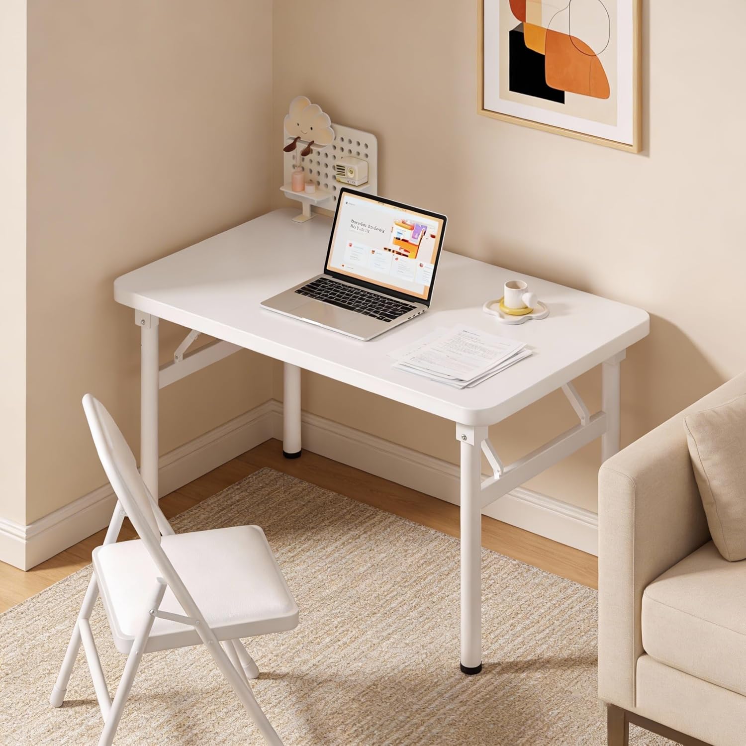 Small Folding Computer Desk - 31.5 Inch Foldable Small Spaces Compact Desk,No Assembly,Bedroom, Dorm and Apartment,Portable Study for Home Office Table