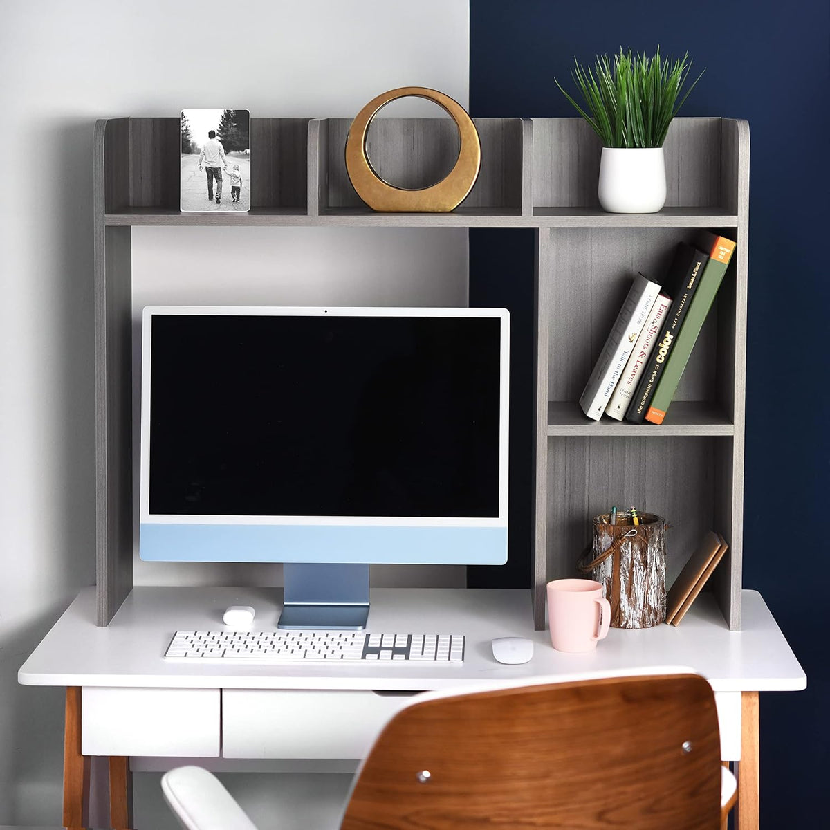 GlossyEnd Sturdy & Elegant Wood Desk Bookshelf Organizer, Office Storage ...