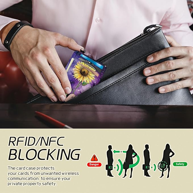 BWEGRHE Small Travel Wallets, Sunflower Yellow Purple Galaxy Slim Minimalist - Image 3