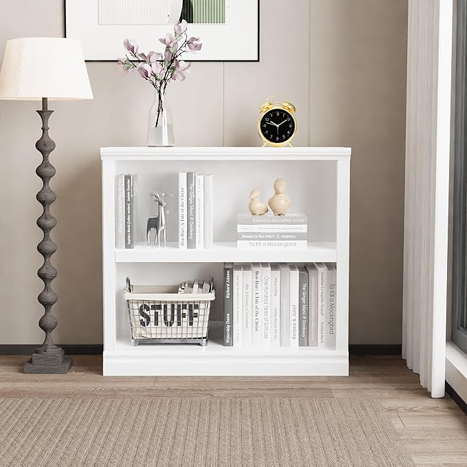 blini 2-Shelf White Bookcase Wooden Bookshelves 33in Wide Floor Standing - Image 2